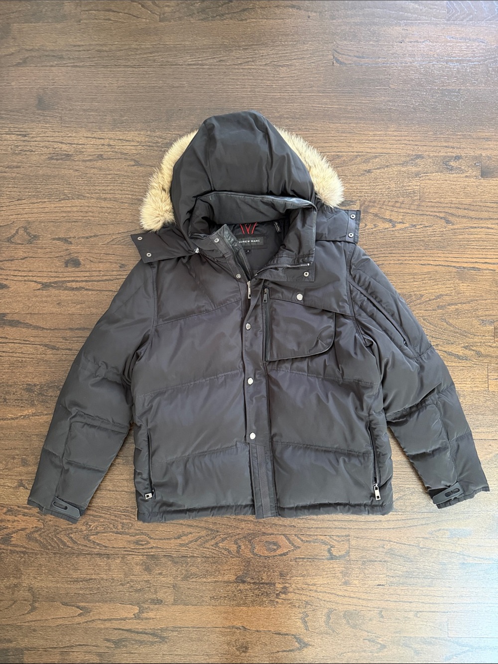 Andrew Marc Women’s Black Hooded Puffer Jacket with Faux Fur Trim Size Medium